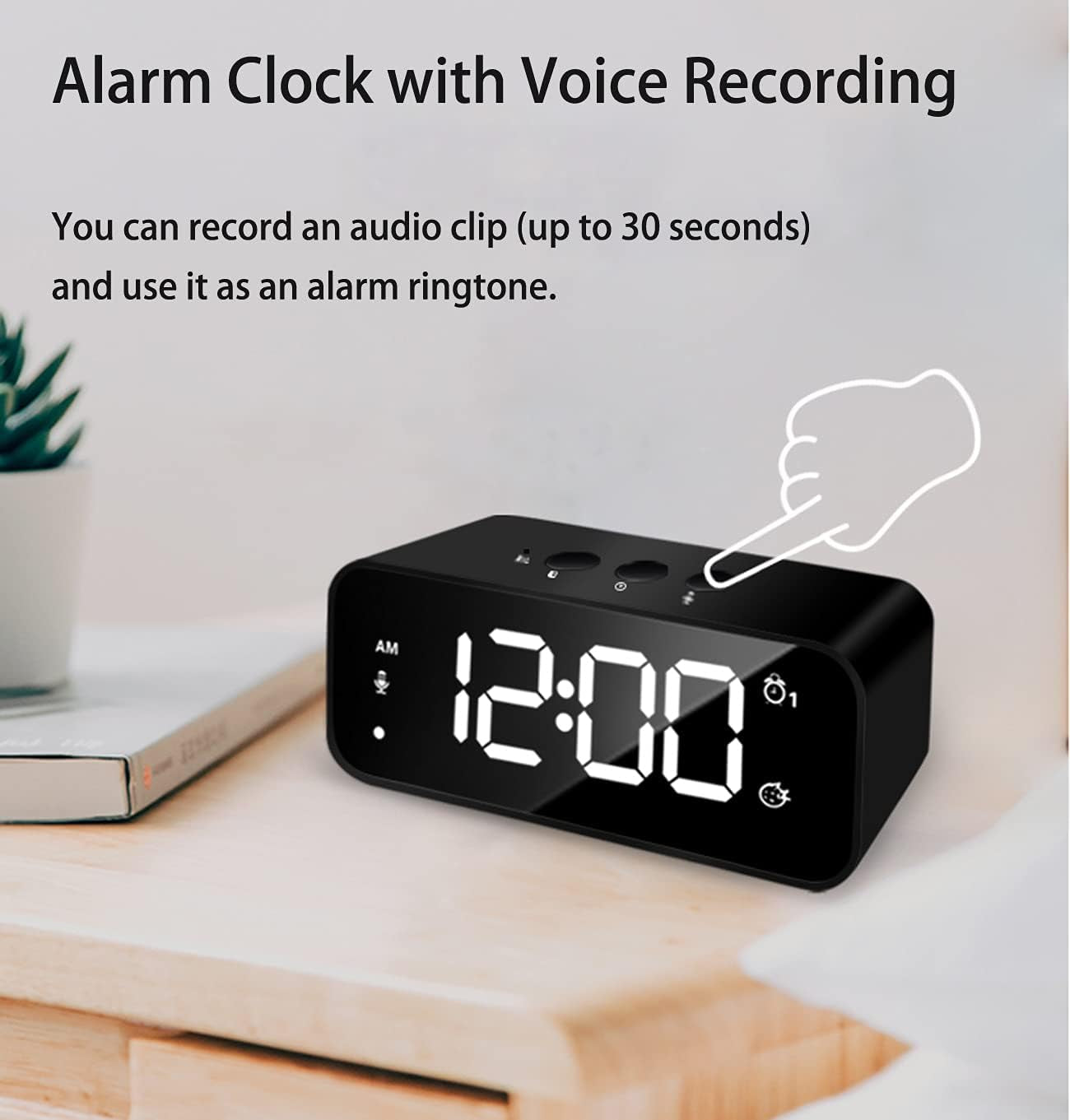 Digital Alarm Clock, Recording Alarm Clocks, Digital Clock, Clock for Bedroom, Desk Clock with USB Port, Kids Alarm Clock with 2 Alarm, Digital Clock Large Display (White)