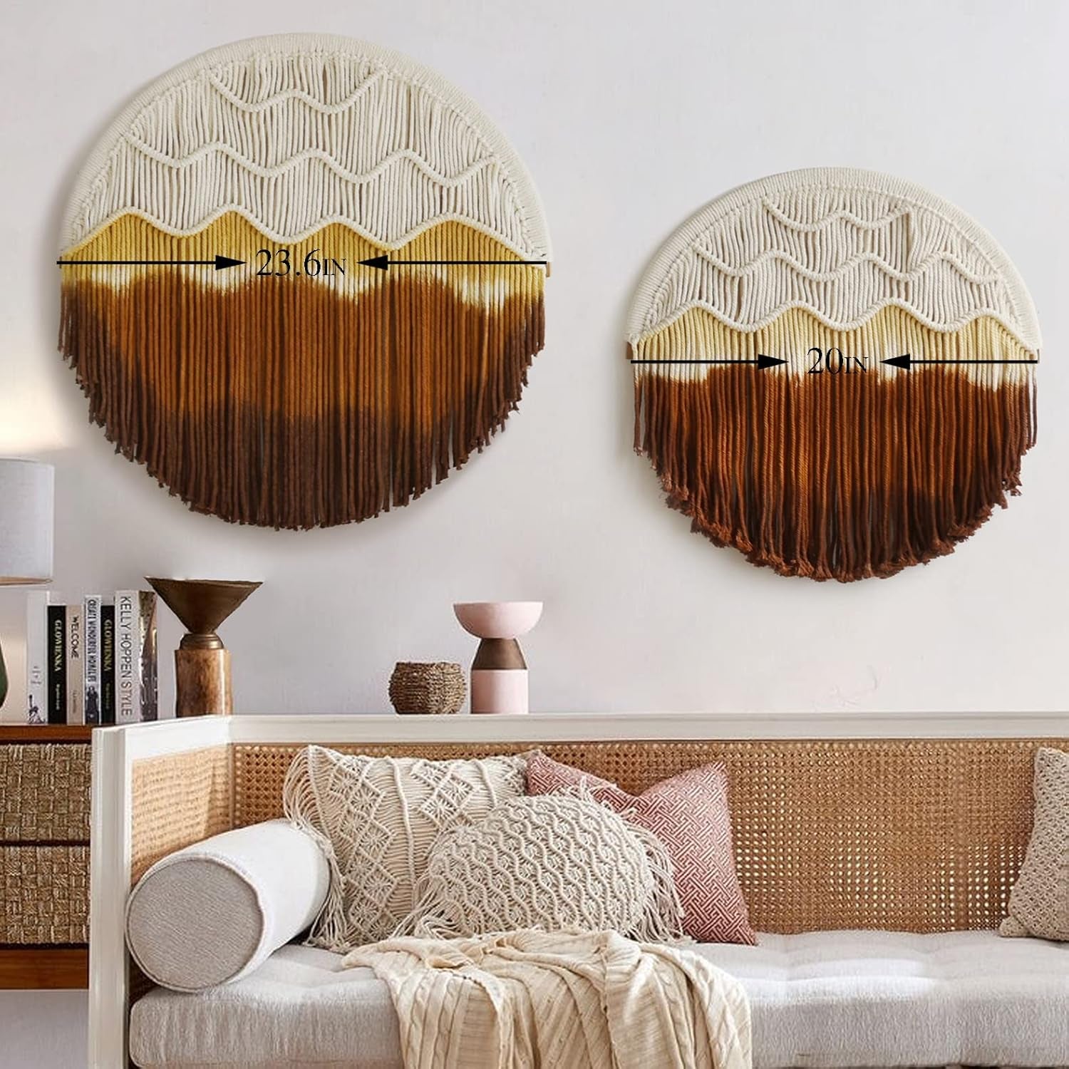 Macrame Wall Hanging round Hoop Circle Handmade Home Wall Décor 20" (Yellow)