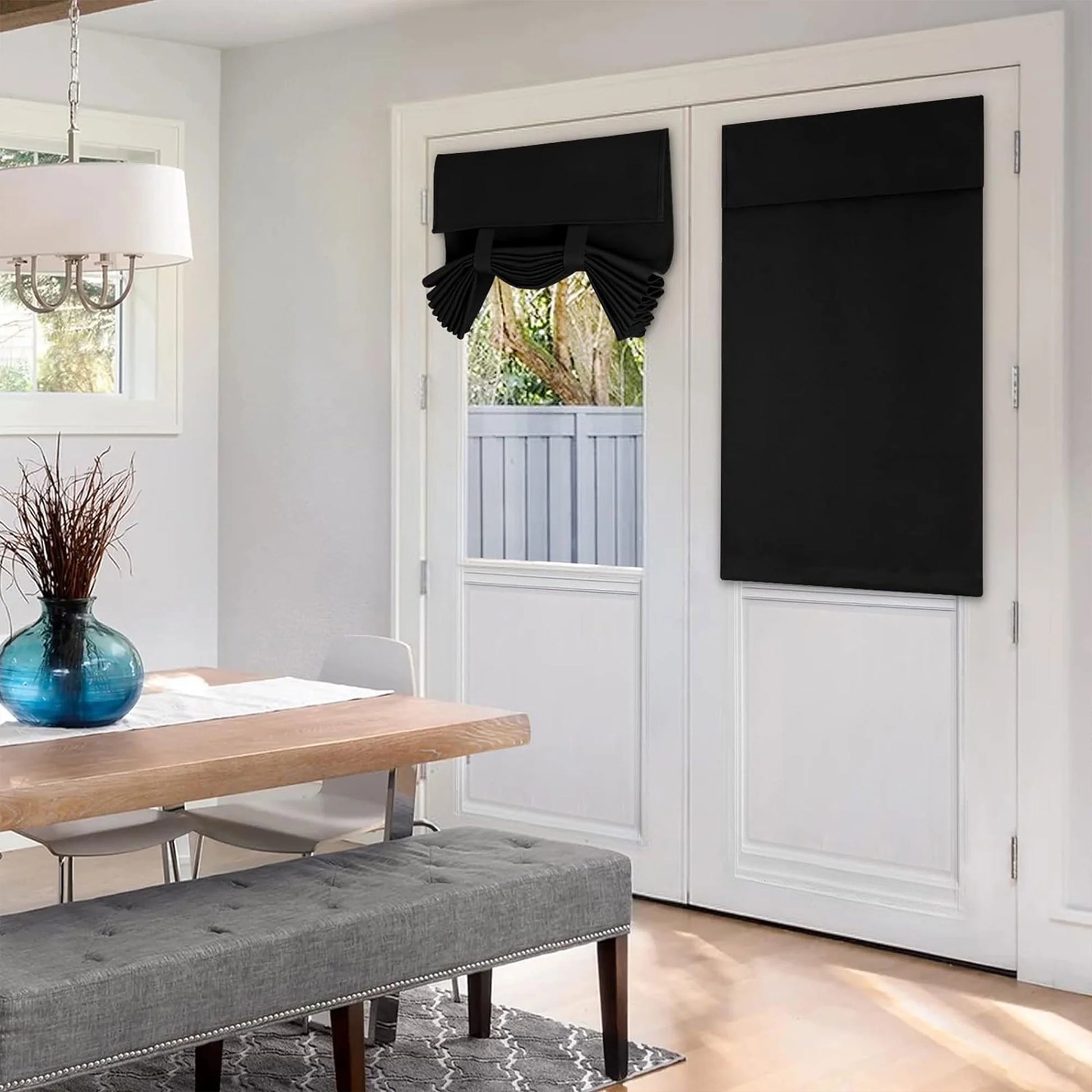 Blackout Curtains Privacy French Door Curtains No-Punch Insulated Curtains for Bedrooms Patios Tie Sun Shades 26 X 40Inch 2 Pcs Black