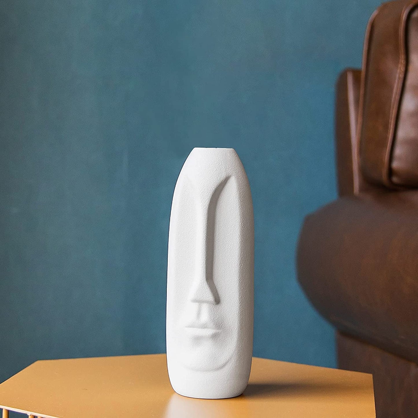 Samawi White Ceramic Vase for Flowers & Decor|8" Geometric/Modern Vase|Decorative Vase|Flower Vase for Living Room/Bedroom/Dining Table