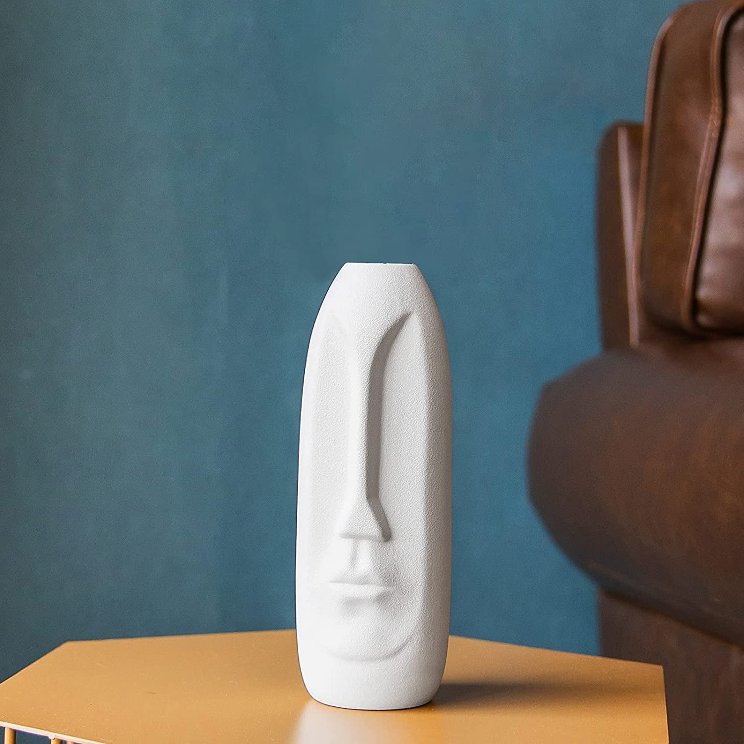 Samawi White Ceramic Vase for Flowers & Decor|8" Geometric/Modern Vase|Decorative Vase|Flower Vase for Living Room/Bedroom/Dining Table