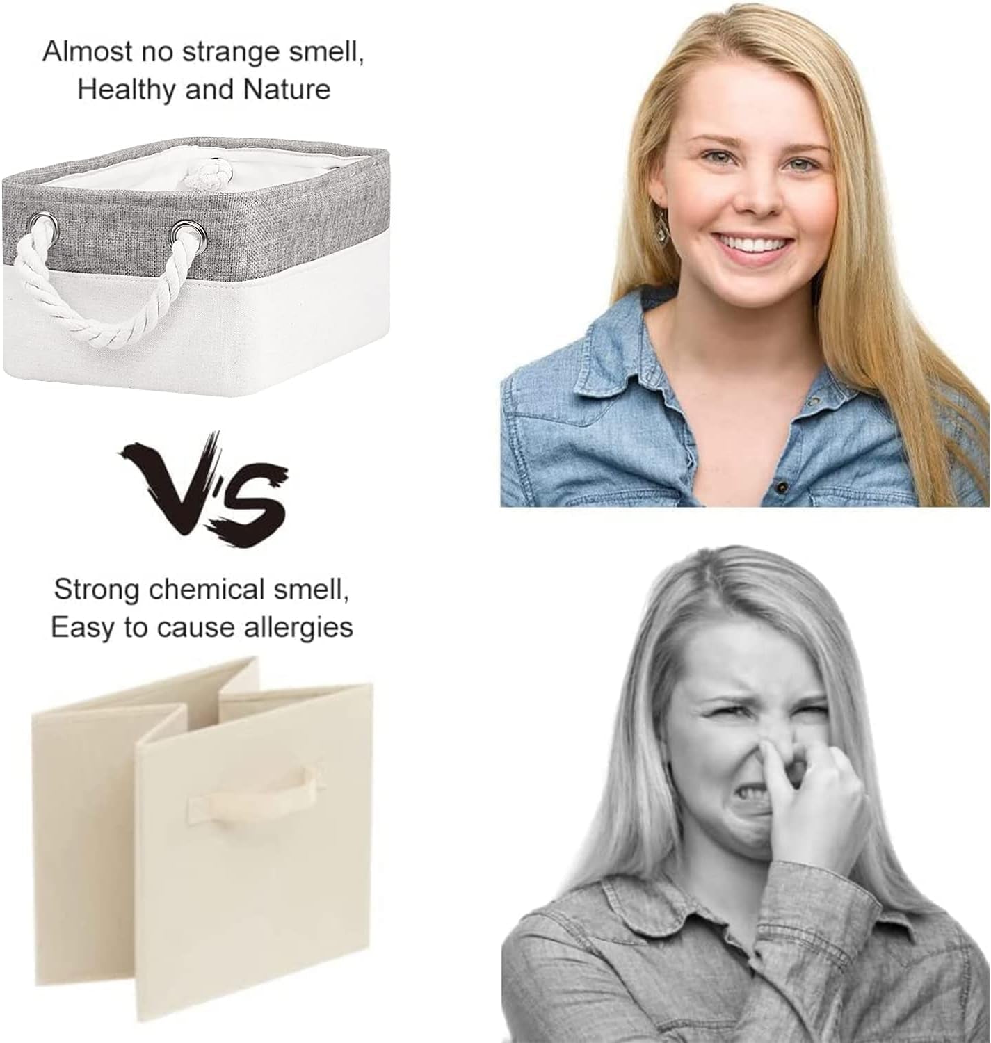 Basket for Organizing Cube Stgorage Bin - Small 6 Pack Fabric Storage Cubes Collapsible Baskets for Shelves with Rope, Bins for Organization Closet Cloth Toy Laundry Canvas (Grey&White 12X8X5.2 Inch)