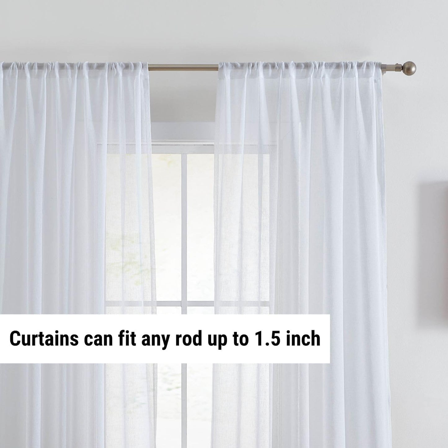 Penelope Faux Linen Textured Semi Sheer Privacy Sun Light Filtering Transparent Window Pocket Hole Thick Curtains Drapery Panels for Bedroom & Short Windows, 2 Panels (54 W X 54 L, White)