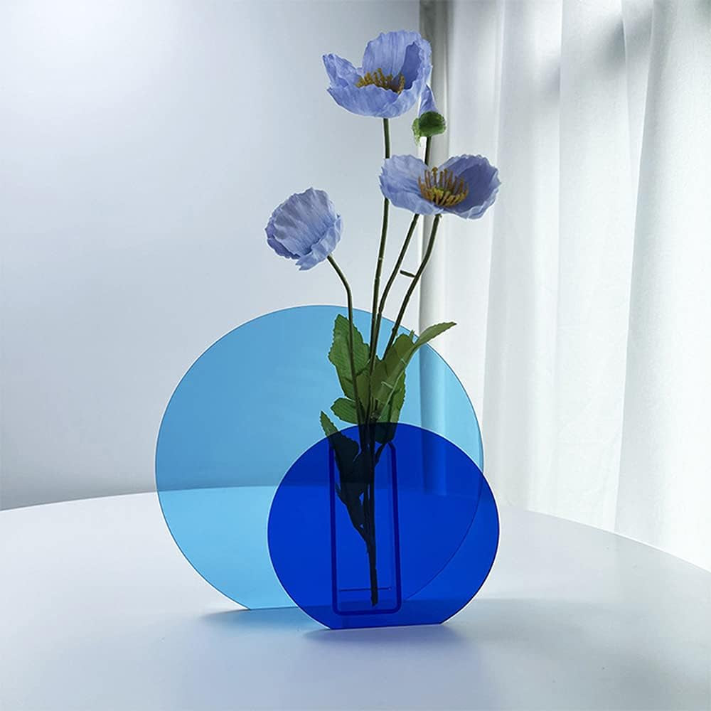 Acrylic Flower Vase Ins Style Floral Arrangement Vases Floral Vases and Containers for Wedding Centerpieces, Home Decorations, Office Ornaments (Blue)