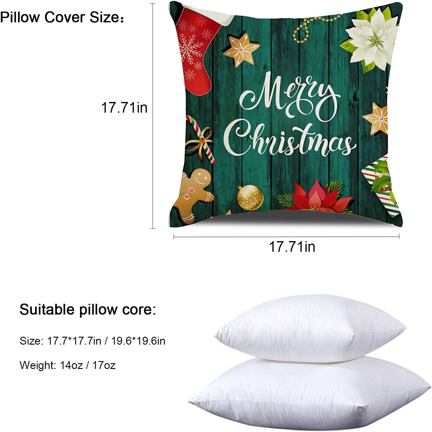 Set of 4 Christmas Pillow Covers 18X18 Throw Pillow Covers Decorative Cushion Covers Sofa Pillows Case Christmas Decorations Home Decor (Xmas-Green02, Linen)