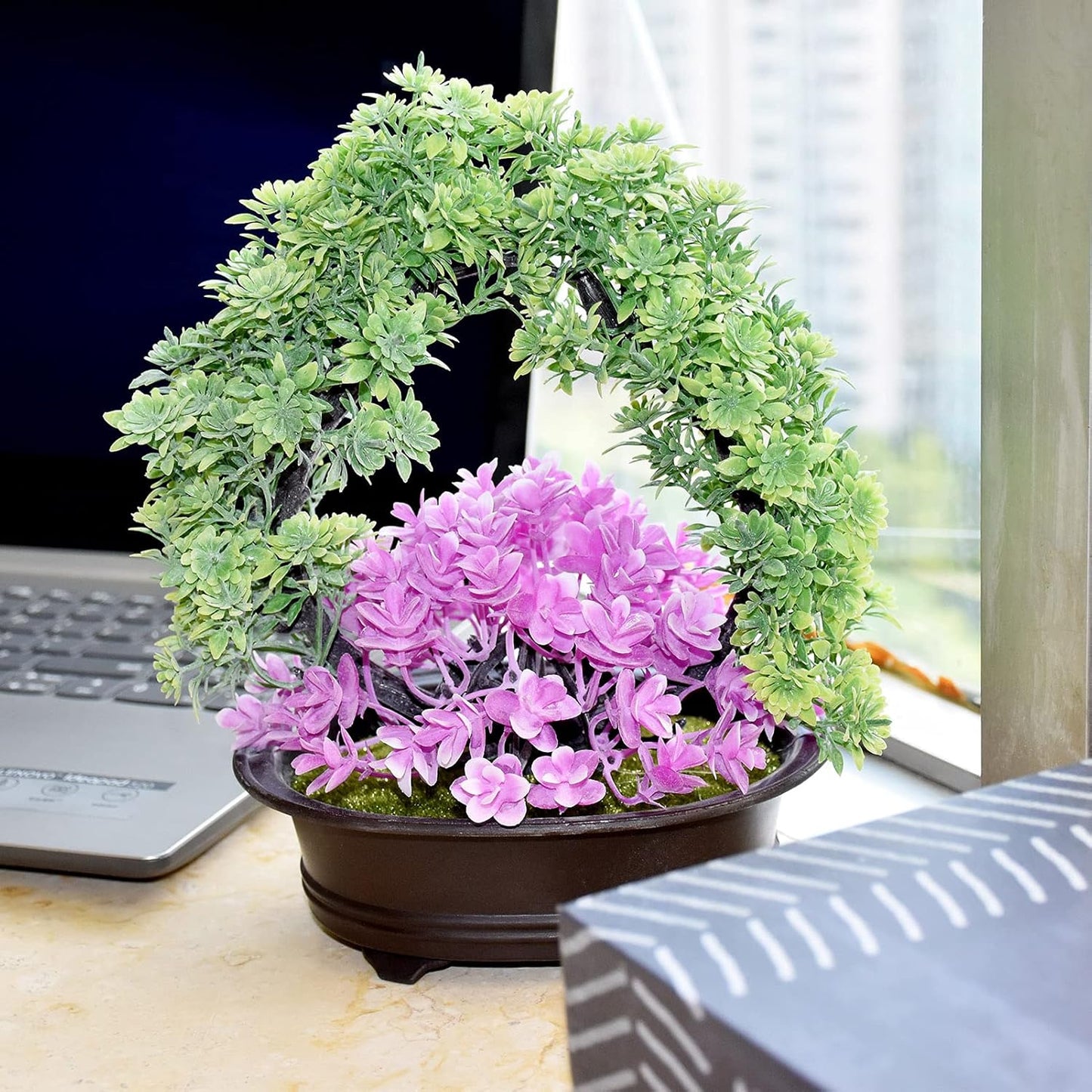 Artificial Flowers Basket of Aoi Flowers for Indoor / Outdoor Potted Plants