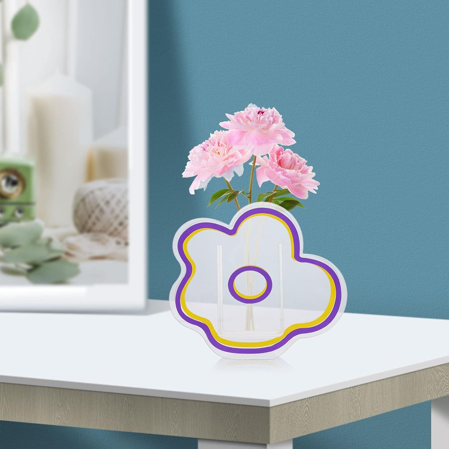 Acrylic Cloud Shaped Vase Make up Brush Pen Holder Elegant Modern Contemporary Design Vase for Home Office Wedding Decor (Purple)