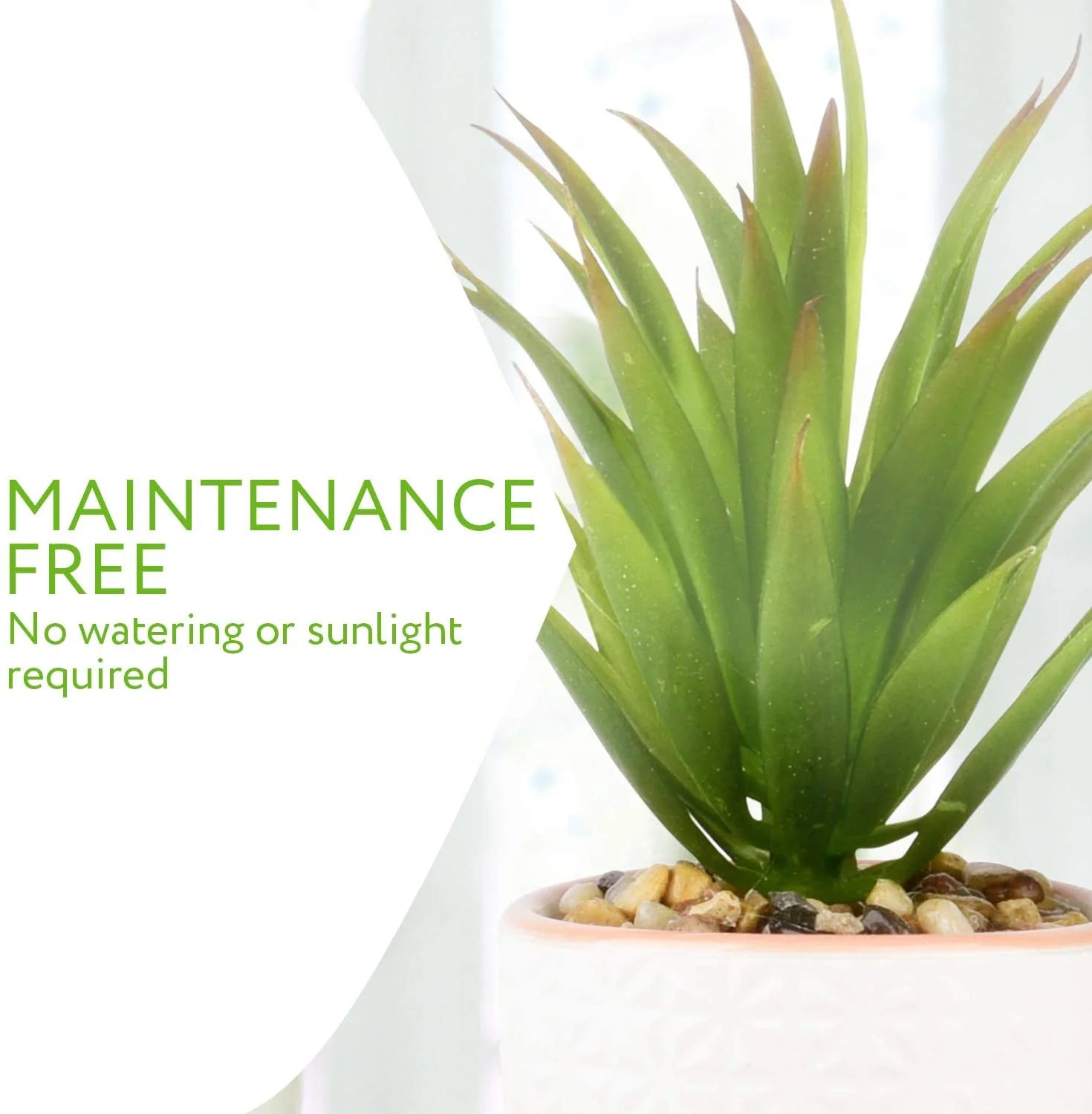 Set of 2 Artificial Succulent Plants, Fake Plants in White Ceramic Pots with Bamboo Tray, 6.5” Tall