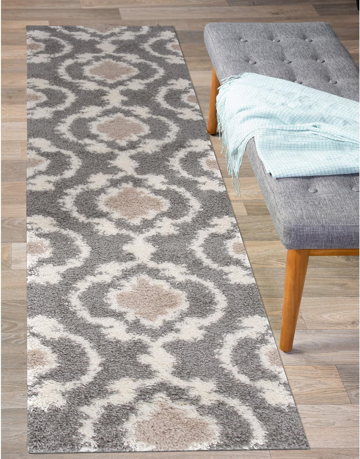 Cozy Moroccan Trellis Gray/Cream 2' X 7'2" Indoor Shag Area Rug Runner