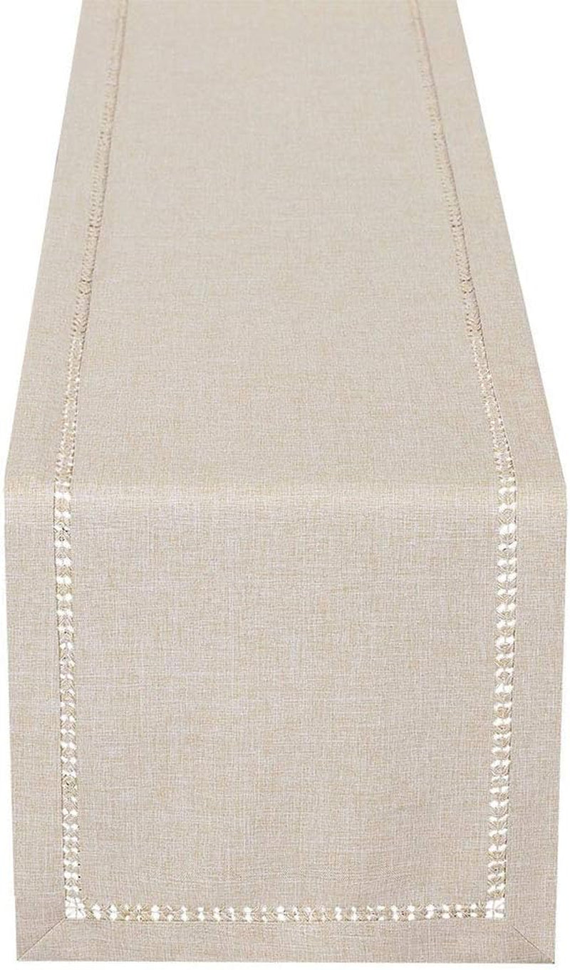 Handmade Hemstitched Polyester Rectangle Table Runners,Beige 14X72 Inch