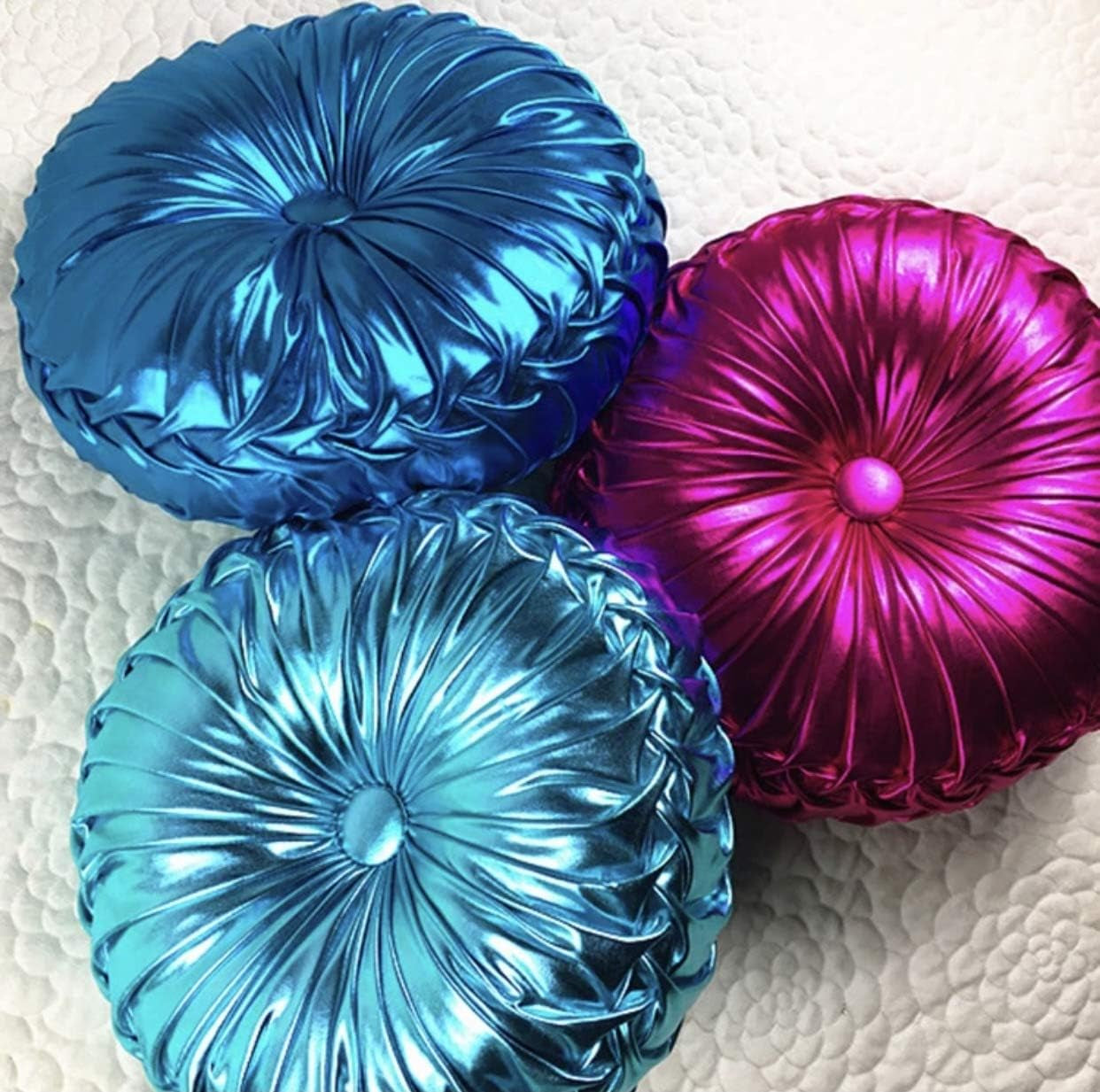 Tresshouse European round Throw Pillows, Soft Spandex Fabric Pumpkin Pleated Handmade Metallic Accent Circle Insert Cushion Diamond to Enhance for Sofa Bedroom Livingroom Couch Cover Chair Pink