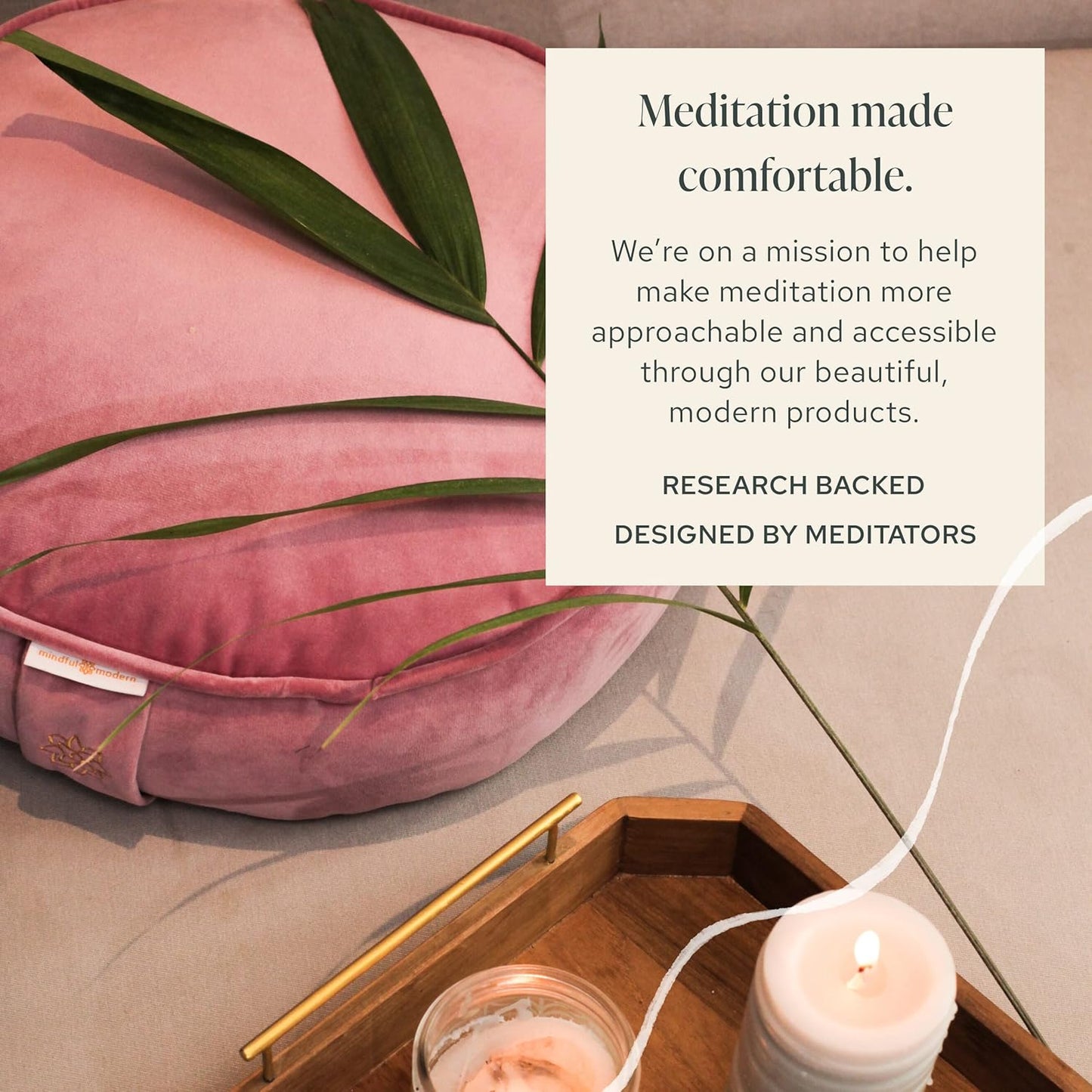 Velvet Meditation Cushion | Luxe Zafu Yoga Floor Pillow Seat | Posture Support | Buckwheat Hull Filled | Large round Cushion with Removable Washable Cover + Carry Handle