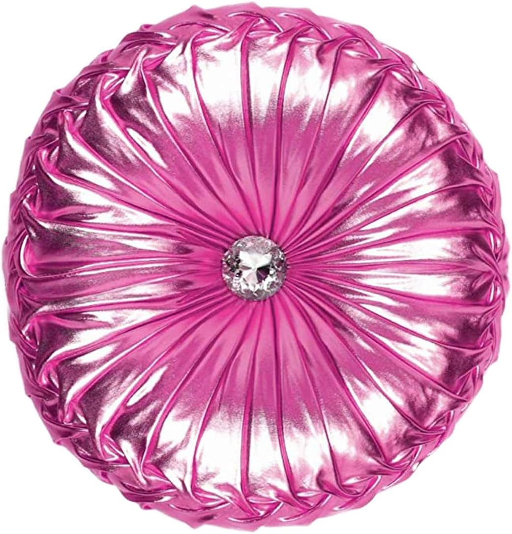Tresshouse European round Throw Pillows, Soft Spandex Fabric Pumpkin Pleated Handmade Metallic Accent Circle Insert Cushion Diamond to Enhance for Sofa Bedroom Livingroom Couch Cover Chair Pink