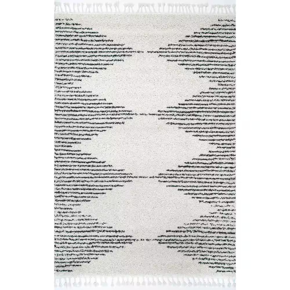 Bria Moroccan Diamond Shag Off-White 8 Ft. X 10 Ft. Area Rug