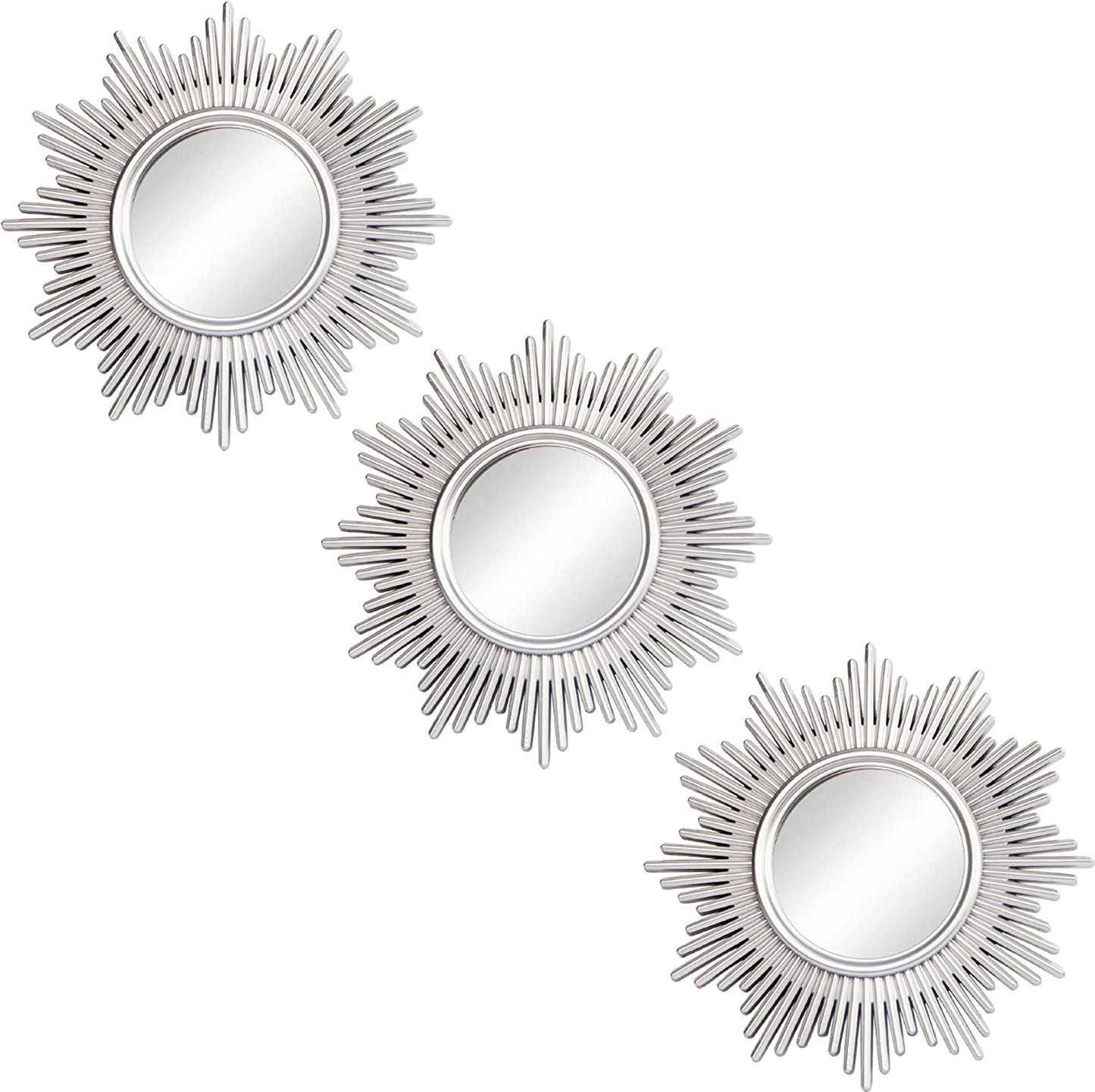 Small round Mirrors for Wall Decor Set of 3, Silver Sunburst Wall Decorations for Living Room Bedroom & Bathroom (MS013)