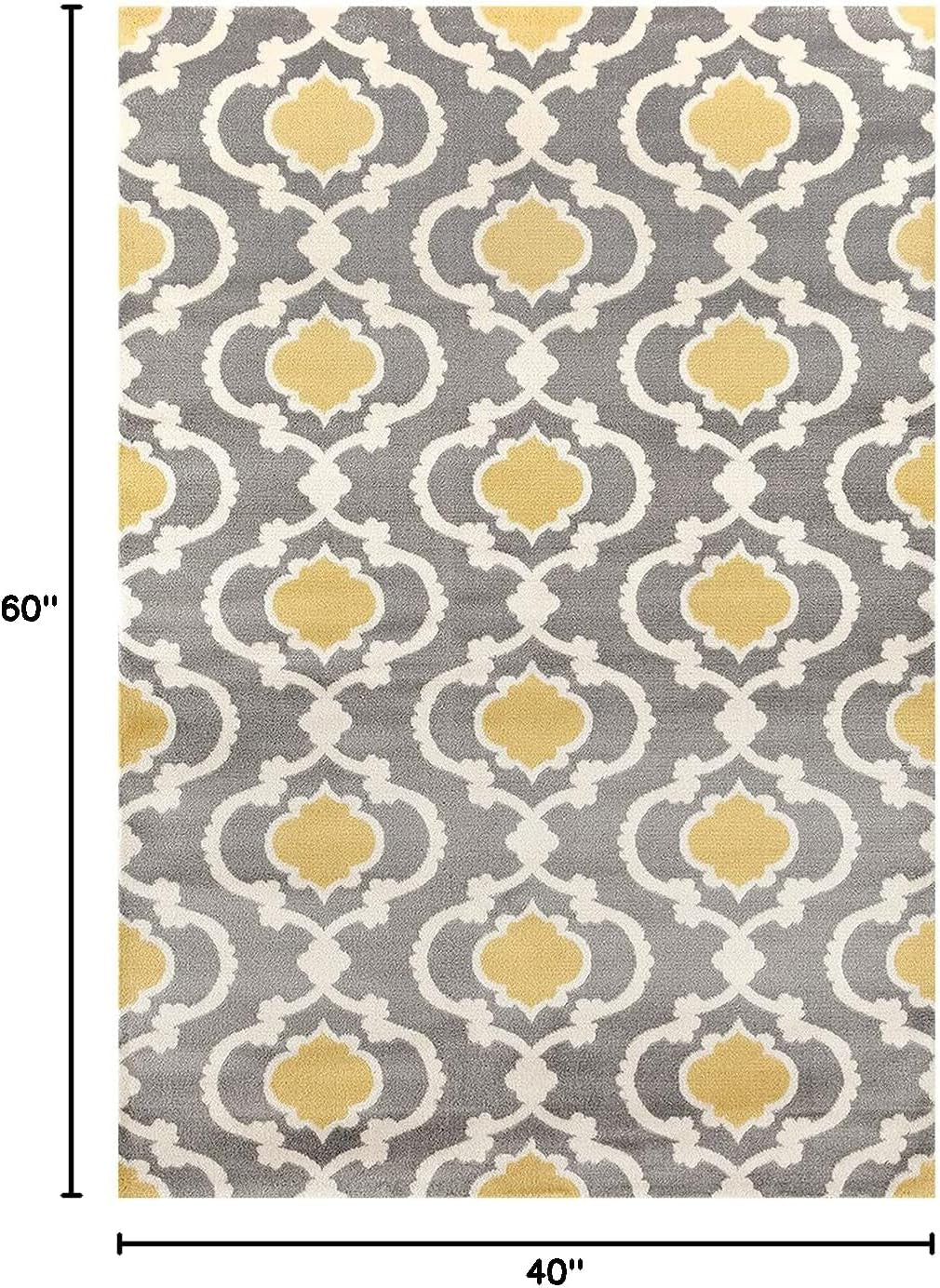 Moroccan Trellis Contemporary Perfect for High Traffic Areas of Your Living Room,Bedroom,Home Office,Kitchen Area Rug 3'3" X 5' Gray/Yellow