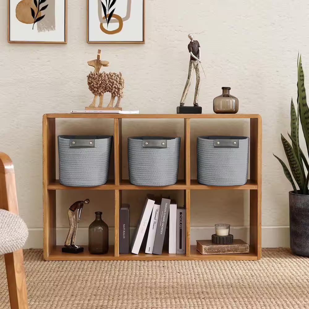 Cotton Gray Fabric Rope Storage Baskets (3-Pack)