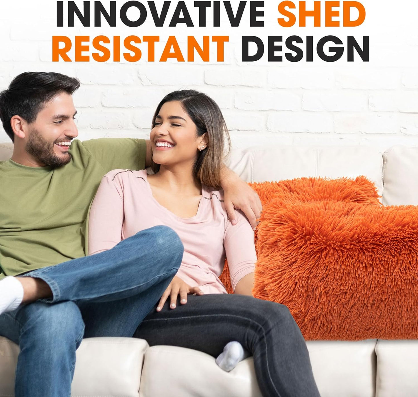 Throw Pillows for Couch and Bed, Soft Shaggy Throw Pillows with Inserts Included, Cozy Long Hair Faux Fur Pillows - Set of 2-12" X 20" - Rust Orange