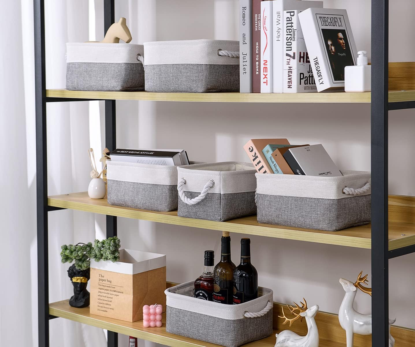 Storage Baskets 12X8X5 Inch 10 Pack Fabric Baskets Foldable Storage Bins Decorative Baskets Cloth Storage Baskets Storage Foldable Storage Bin with Rope