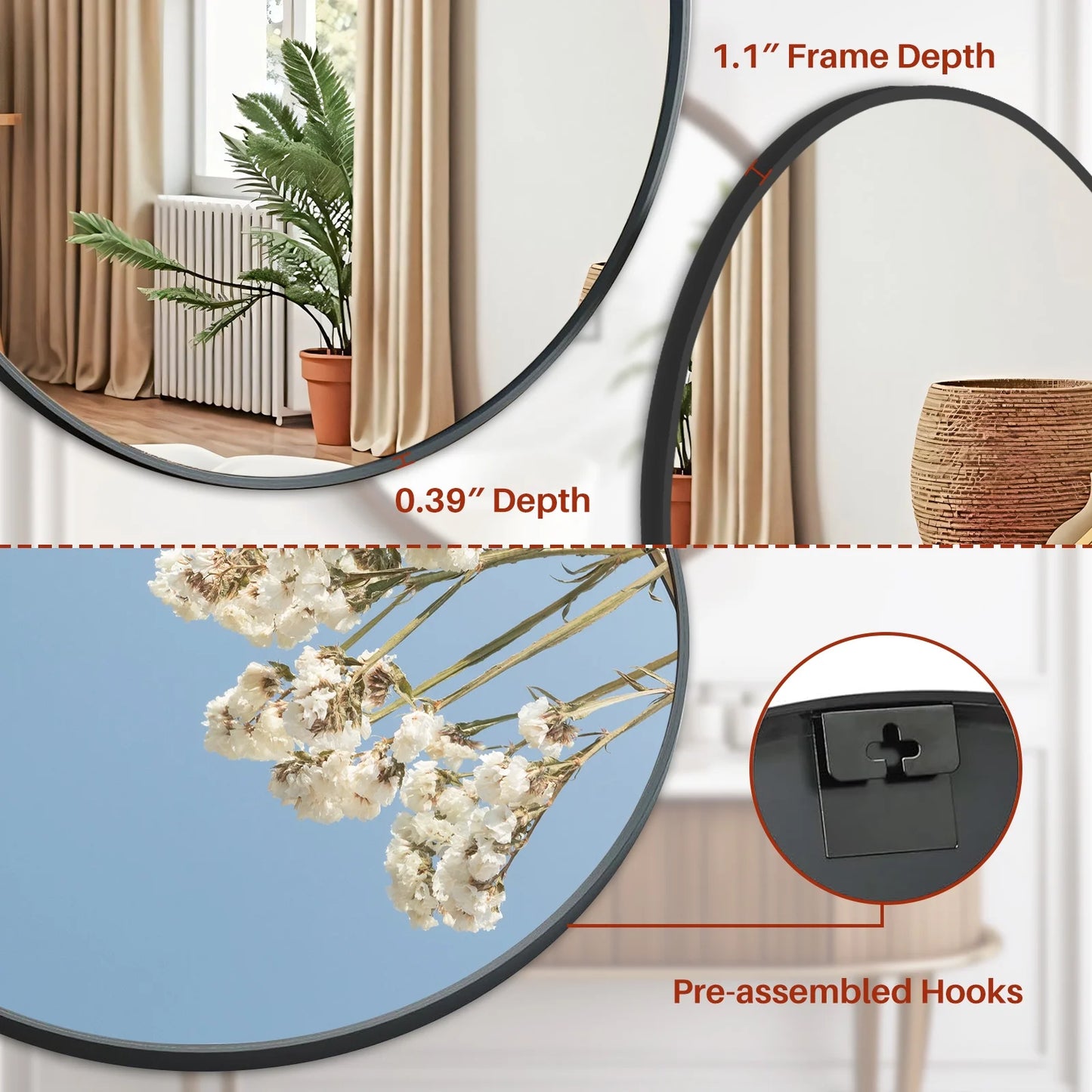 Wall Mirror, 20 Inch round Circle Vanity Mirror for Living Room, Bedroom, Rustic, Black Metal Frame