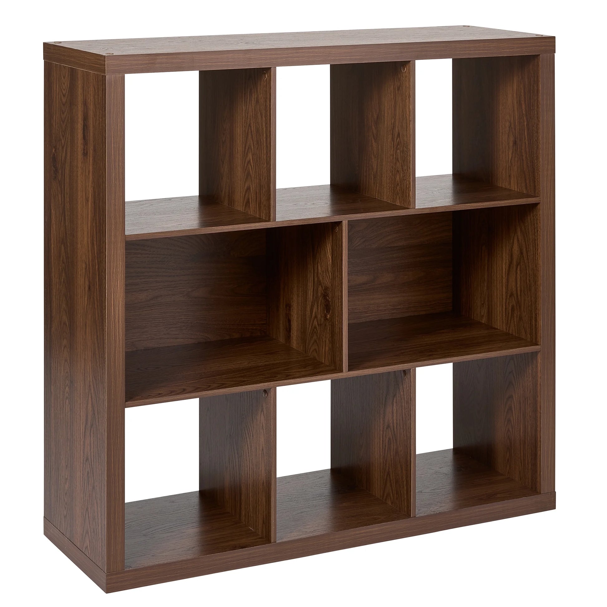 6 Cube Organizer with Storage Cubbies, Walnut Finish