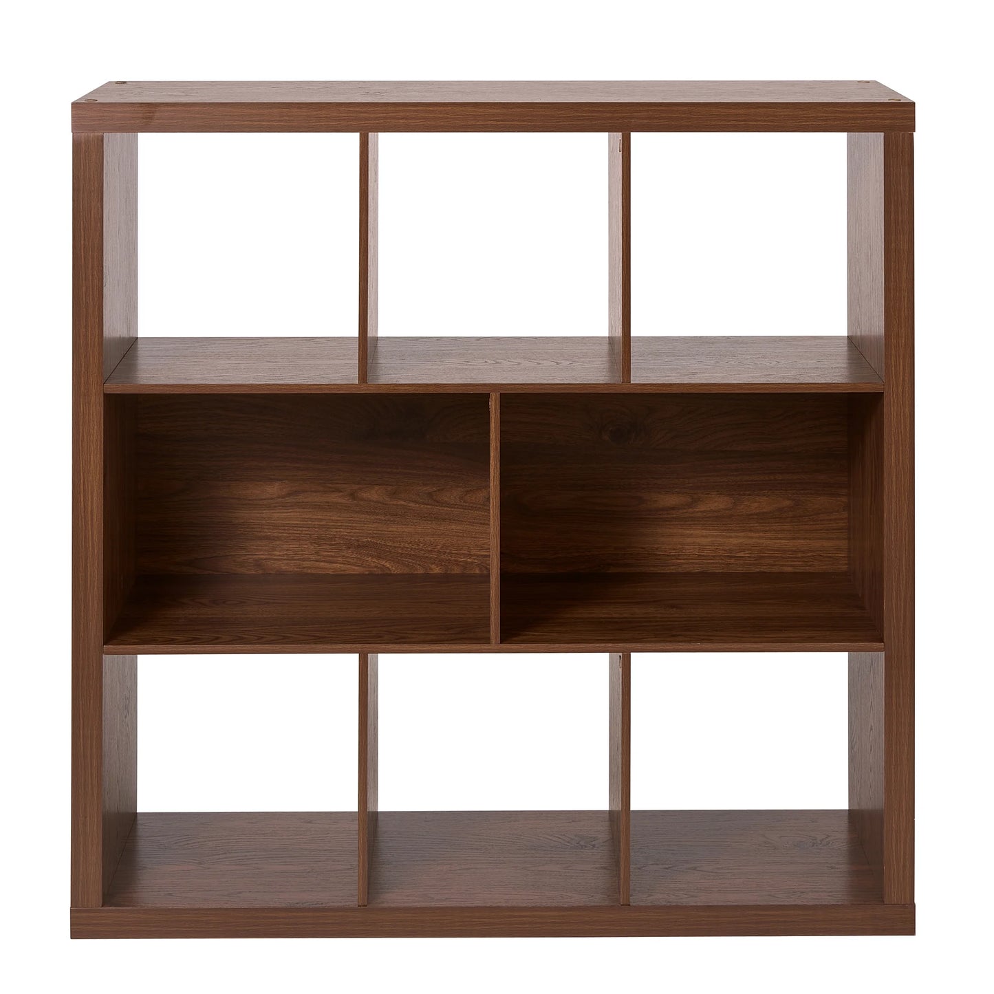 6 Cube Organizer with Storage Cubbies, Walnut Finish