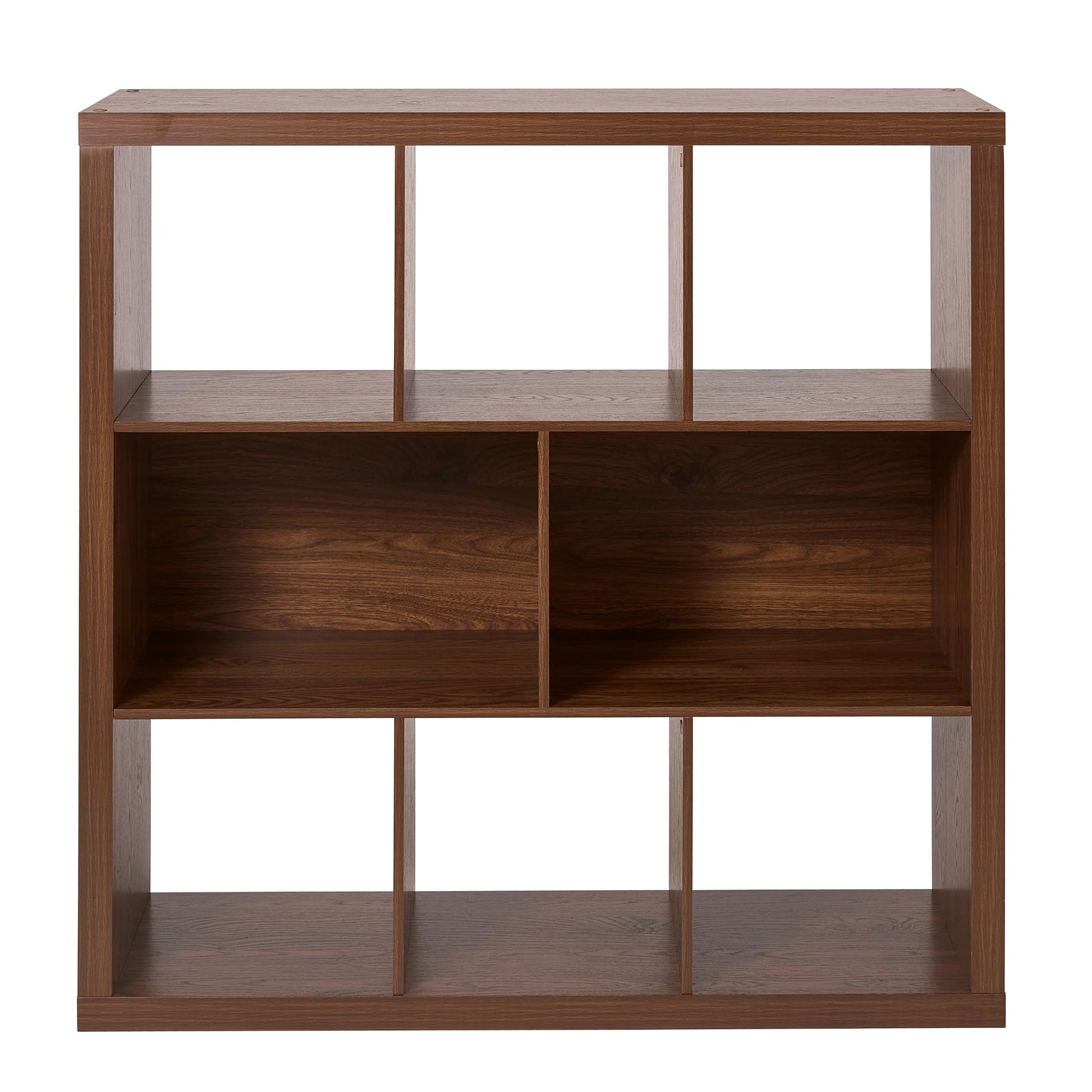 6 Cube Organizer with Storage Cubbies, Walnut Finish