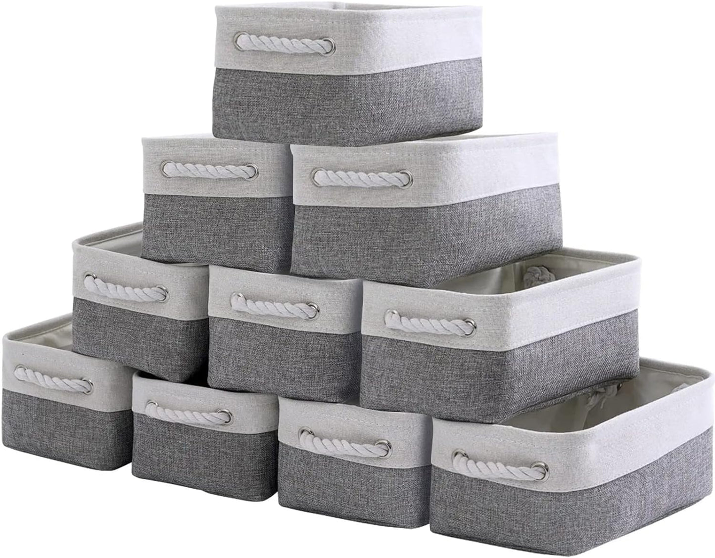 Storage Baskets 12X8X5 Inch 10 Pack Fabric Baskets Foldable Storage Bins Decorative Baskets Cloth Storage Baskets Storage Foldable Storage Bin with Rope
