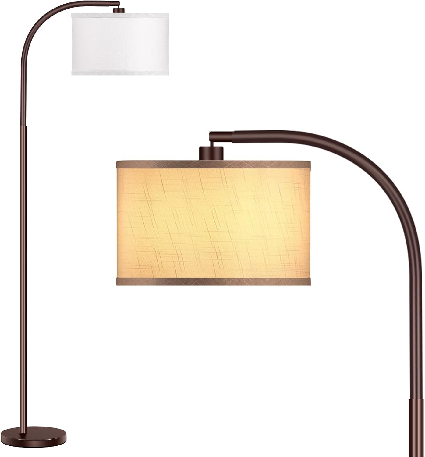 ROTTONEGGON Floor Lamp for Living Room, Oil-Rubbed Bronze LED Standing Lamp with 2 Lamp Shades (Beige/White), Tall Reading Lamp for Bedroom Study