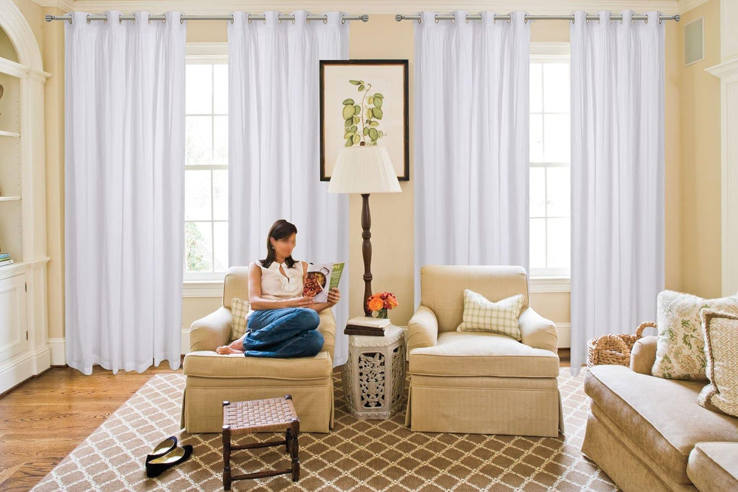 White Cotton Curtains Set of 2, White Cotton Curtains 96 Inches Long & 50 Inch Wide,Cotton Curtains,Grommete Curtains,White Cotton Curtains,White Panel Curtains, Double Layer Grommete Curtains