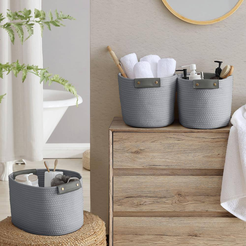 Cotton Gray Fabric Rope Storage Baskets (3-Pack)
