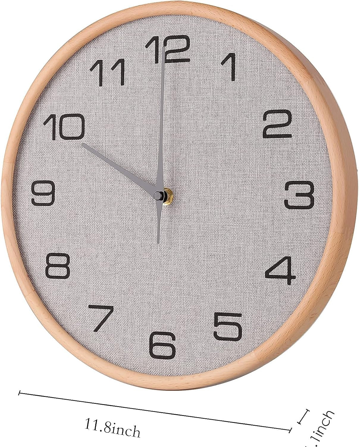 12-Inch Wall Clock, Wooden Frame Wall Clock, Fine Wooden Frame and Linen Wall Clock, Battery-Powered, Silent Wall Clock, Home/Office/School Clock（Gray