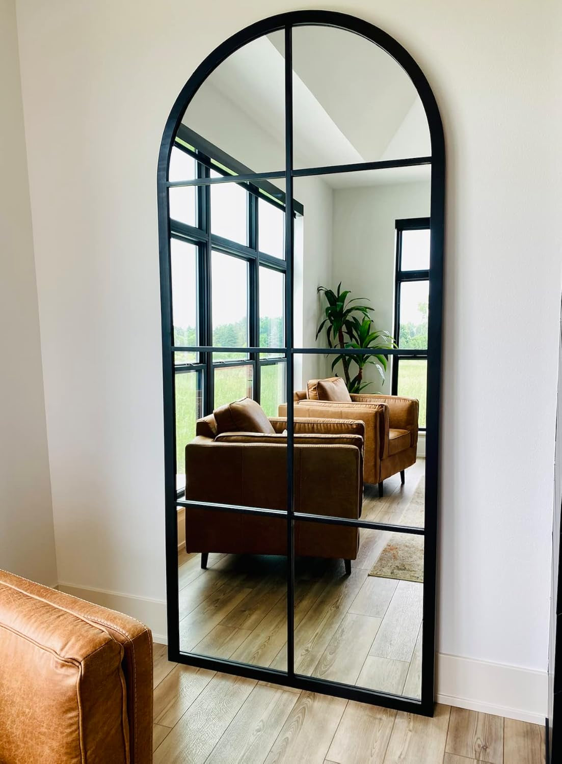 Large Arched Window Pane Floor Mirror (90" X 40", Custom Paint)