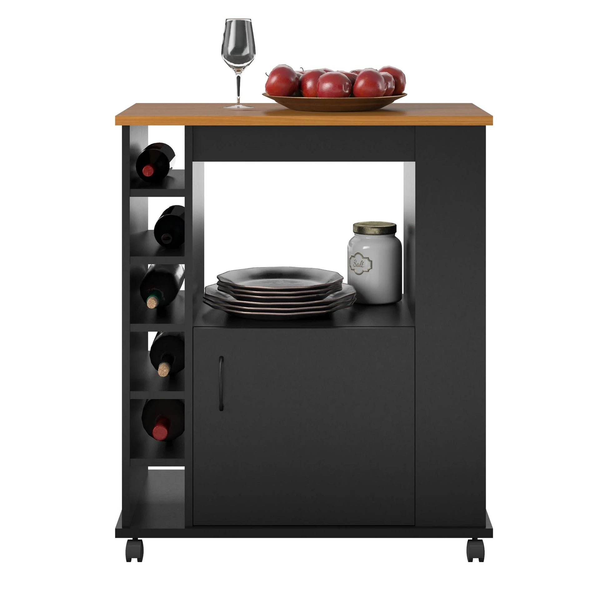 Williams Kitchen Island Microwave Cart with Rolling Casters, Black