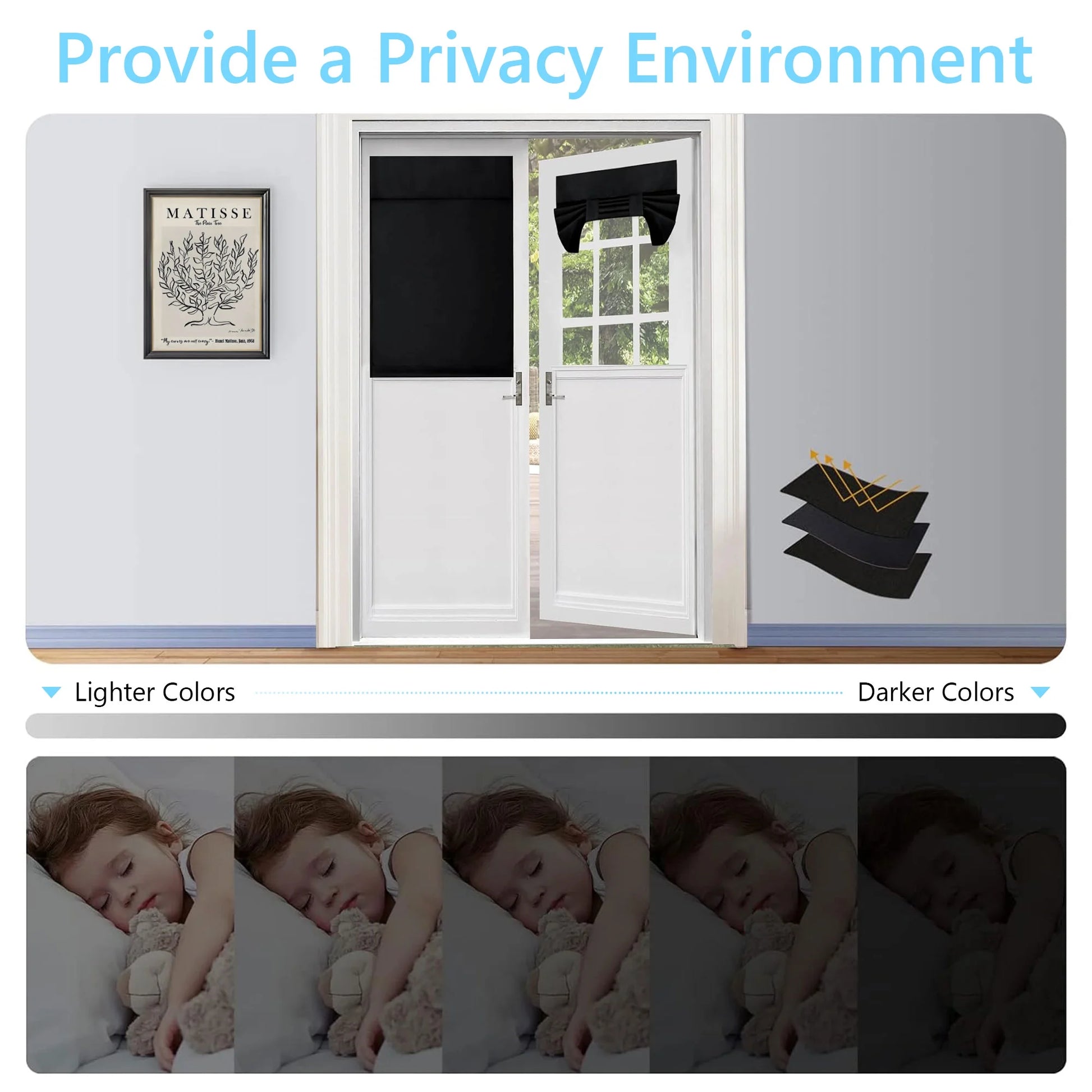 Blackout Curtains Privacy French Door Curtains No-Punch Insulated Curtains for Bedrooms Patios Tie Sun Shades 26 X 40Inch 2 Pcs Black