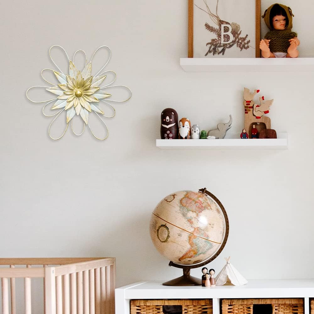 Metal Flower Wall Decor - 13" Metal Floral Wall Decoration for Bedroom, Living Room, Bathroom, Kitchen, Outdoor Wall Art