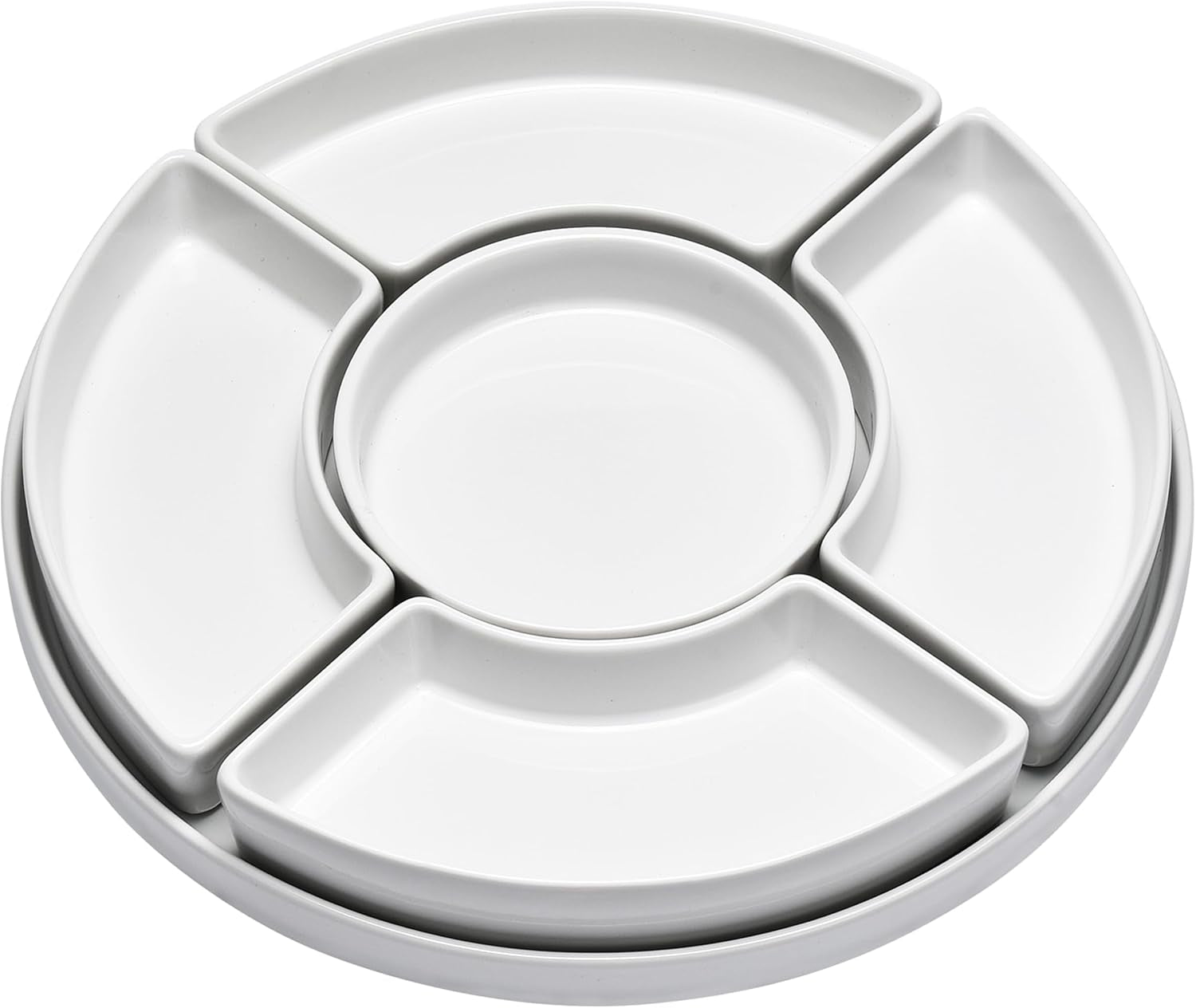 5 Sectional Porcelain Divided Serving Platter - Relish Tray for Chips and Dip, Sweets, and Appetizers - Divided Serving Dishes for Veggies, Candy and Snacks - Condiment Tray Bowls