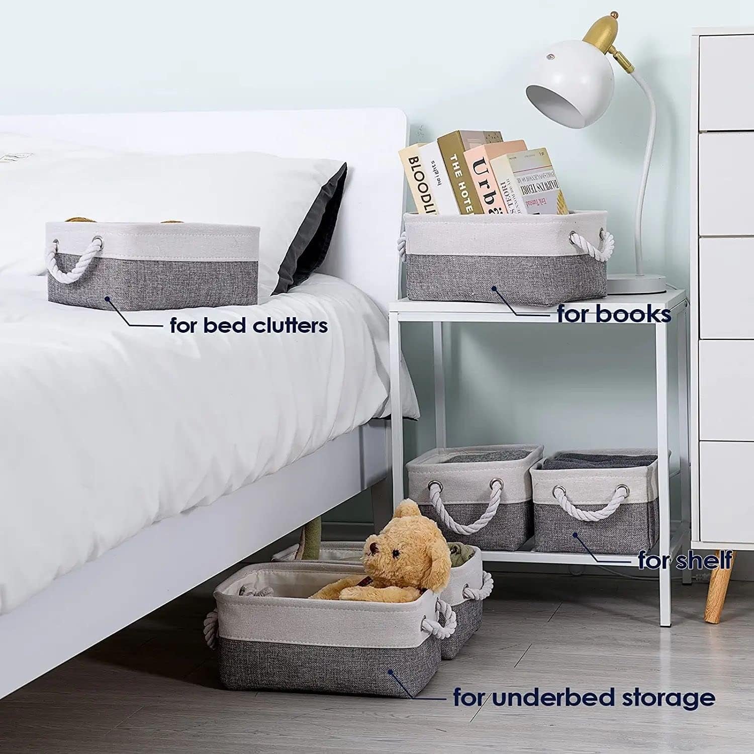 Storage Baskets 12X8X5 Inch 10 Pack Fabric Baskets Foldable Storage Bins Decorative Baskets Cloth Storage Baskets Storage Foldable Storage Bin with Rope