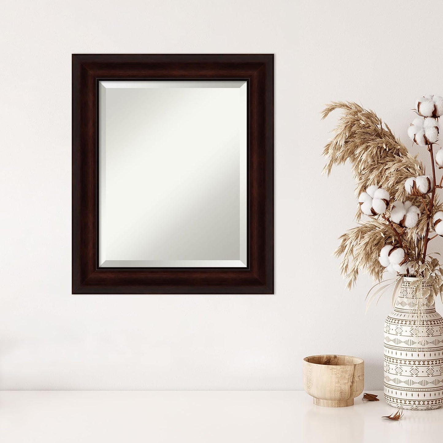 Brown Wall Mirror 25X21 Coffee Bean Brown Rectangle Bathroom Mirror for Wall Decor Living Room, Small Casual Frame, Hangs Horizonally and Vertically, Bathroom Decor, Beveled Edge from WI