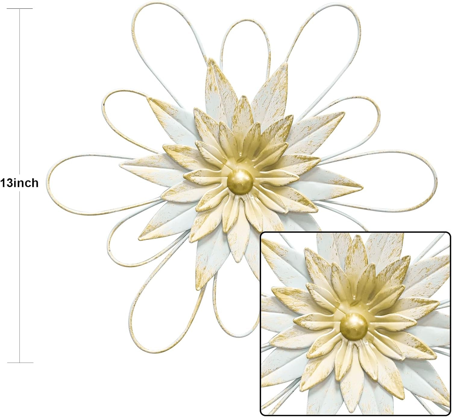 Metal Flower Wall Decor - 13" Metal Floral Wall Decoration for Bedroom, Living Room, Bathroom, Kitchen, Outdoor Wall Art
