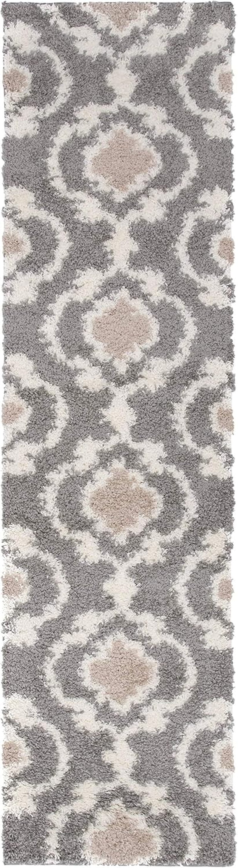Cozy Moroccan Trellis Gray/Cream 2' X 7'2" Indoor Shag Area Rug Runner