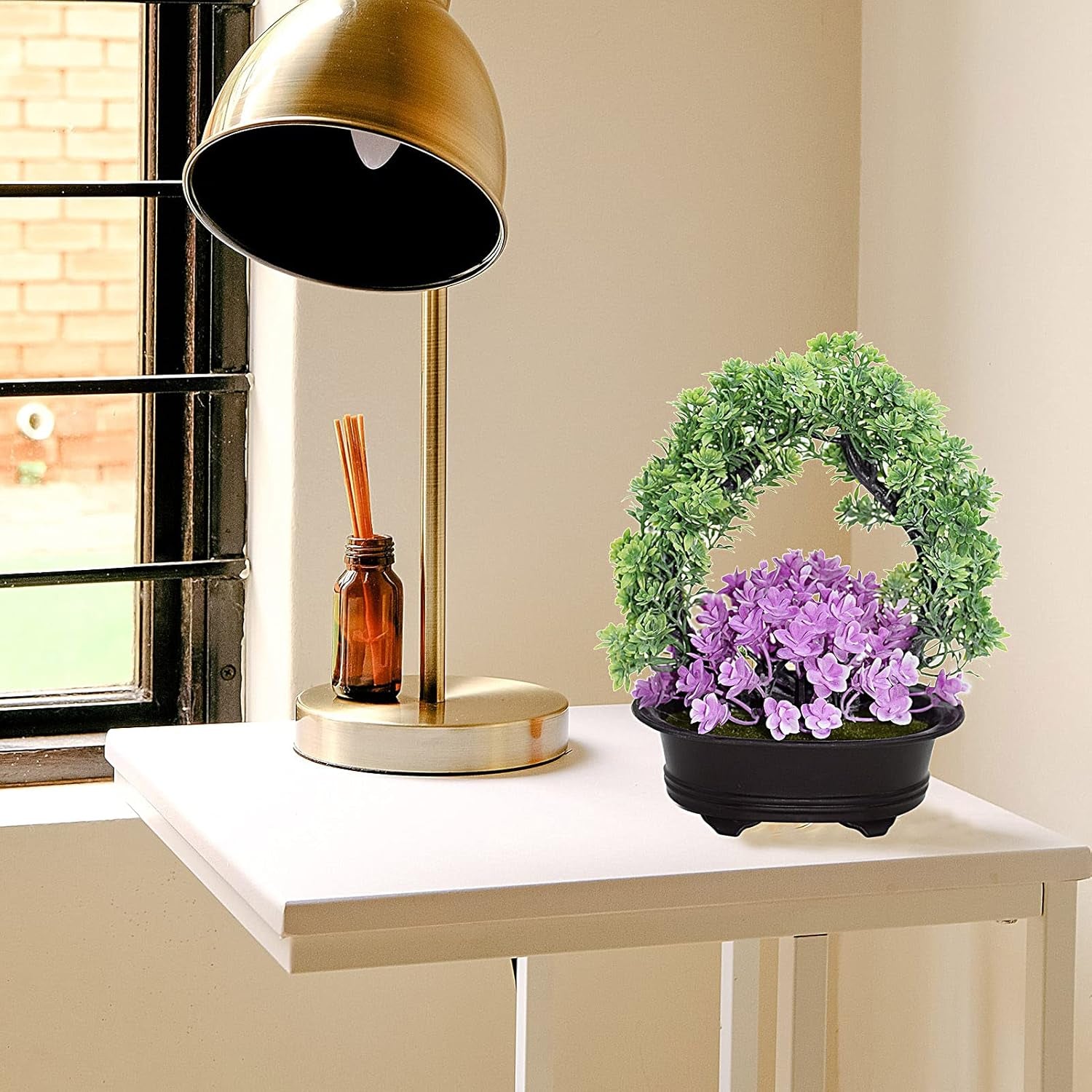 Artificial Flowers Basket of Aoi Flowers for Indoor / Outdoor Potted Plants