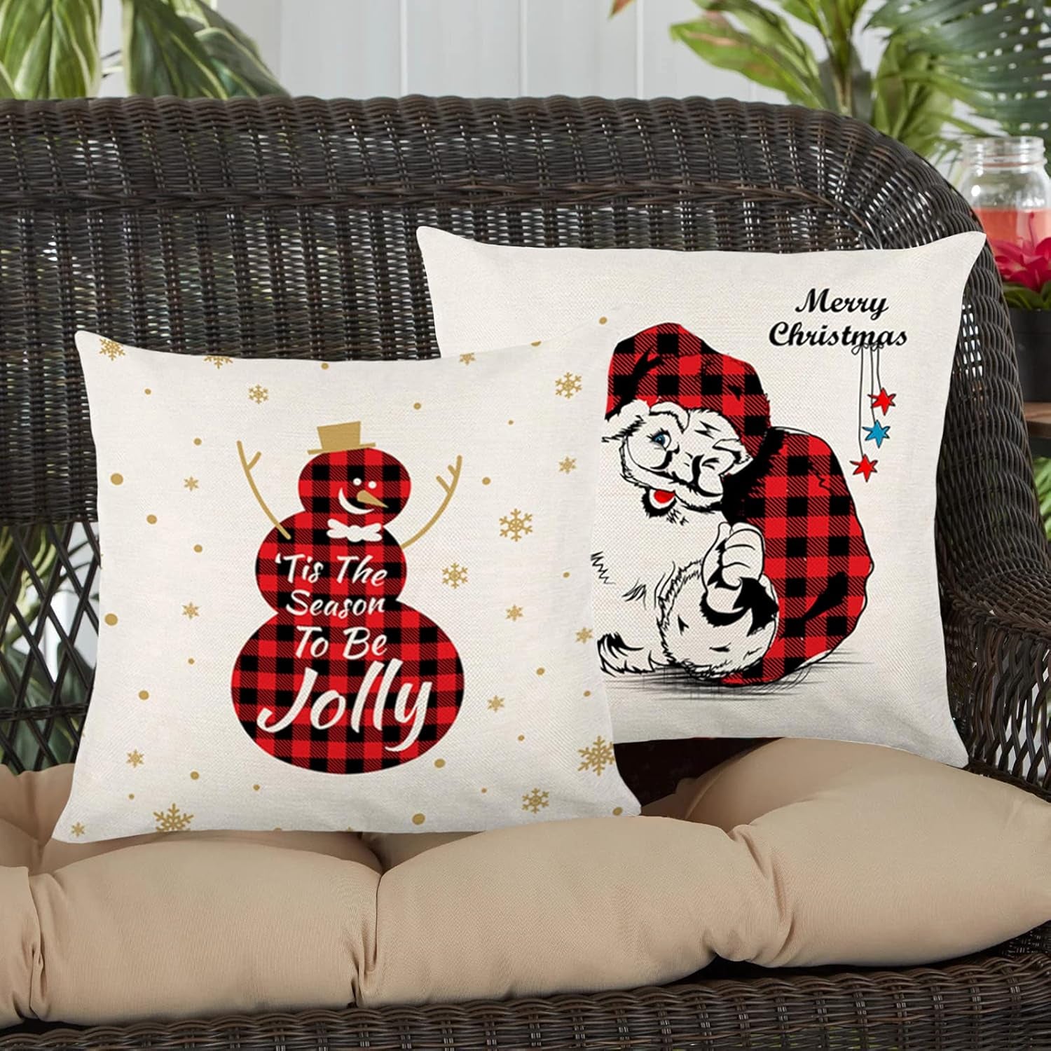 Set of 4 Christmas Pillow Covers 18X18 Throw Pillow Covers Decorative Cushion Covers Sofa Pillows Case Christmas Decorations Home Decor (Xmas-White15, Linen)