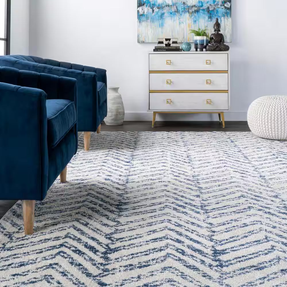 Rosanne Geometric Herringbone Blue 9 Ft. X 12 Ft. Area Rug