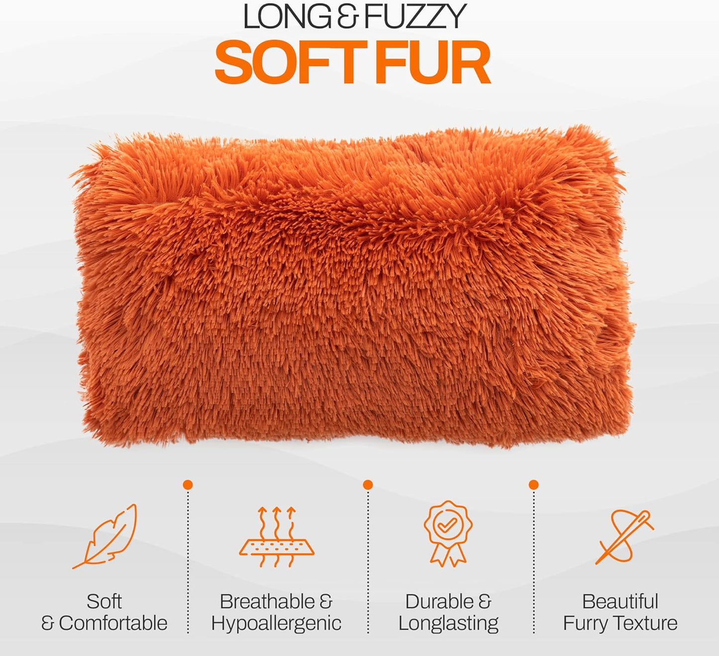 Throw Pillows for Couch and Bed, Soft Shaggy Throw Pillows with Inserts Included, Cozy Long Hair Faux Fur Pillows - Set of 2-12" X 20" - Rust Orange