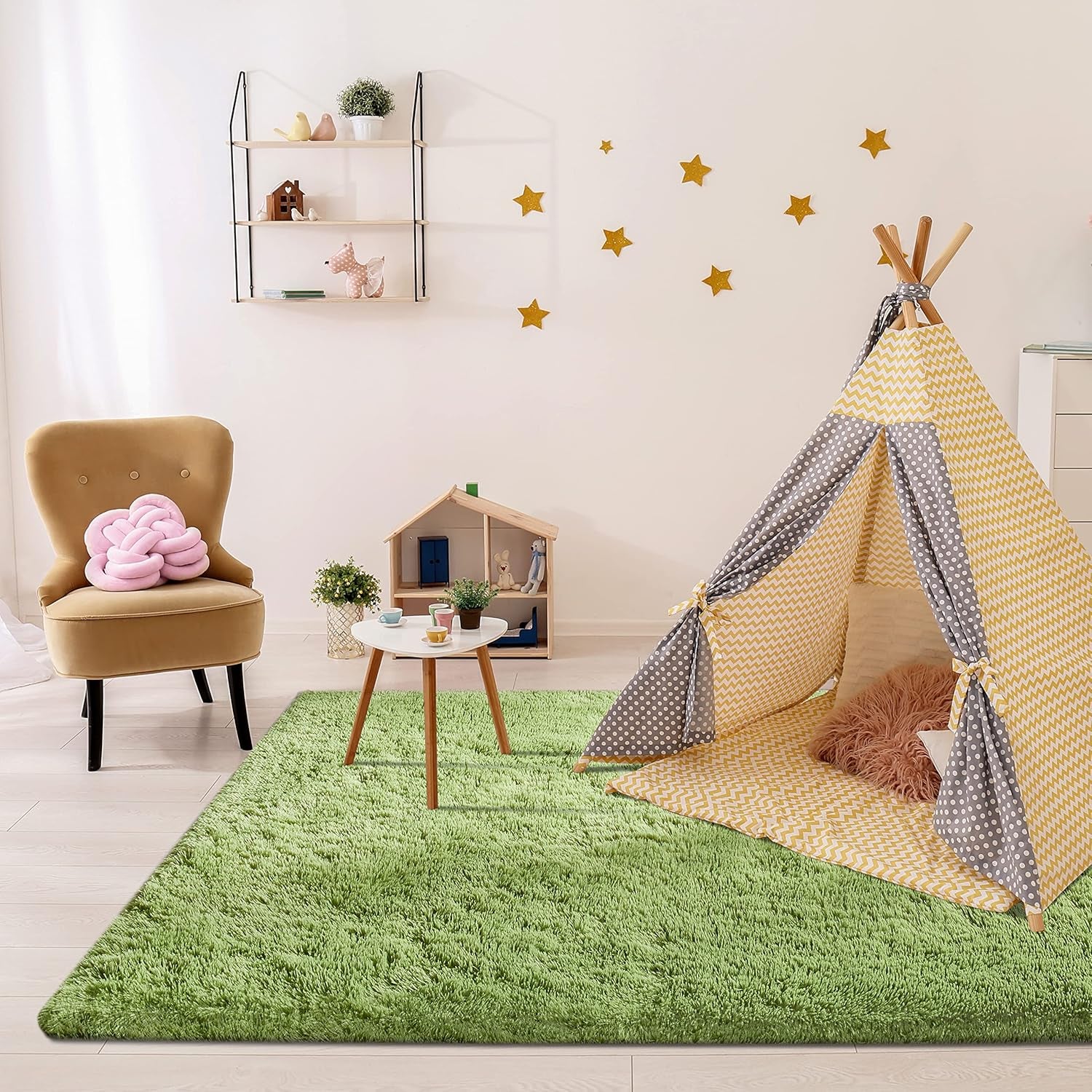 7X10 Area Rugs for Living Room, Green Rug for Bedroom, Large Area Rug, Fluffy Shag Fuzzy Soft Rug for Kids Boys Girls Room, Big Rug, Indoor Plush Shaggy Furry Rug, Floor Rugs, Carpet