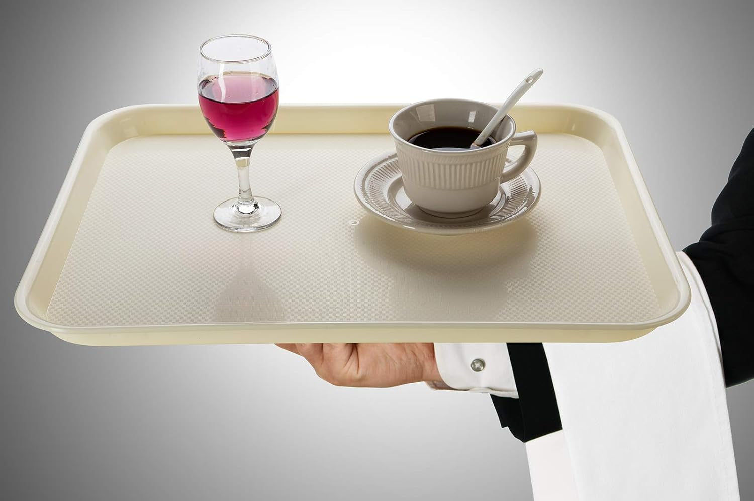 Rectangular Plastic Serving Trays,Fast Food Serving Cafeteria Trays,17"X13",Set of 6(Beige)