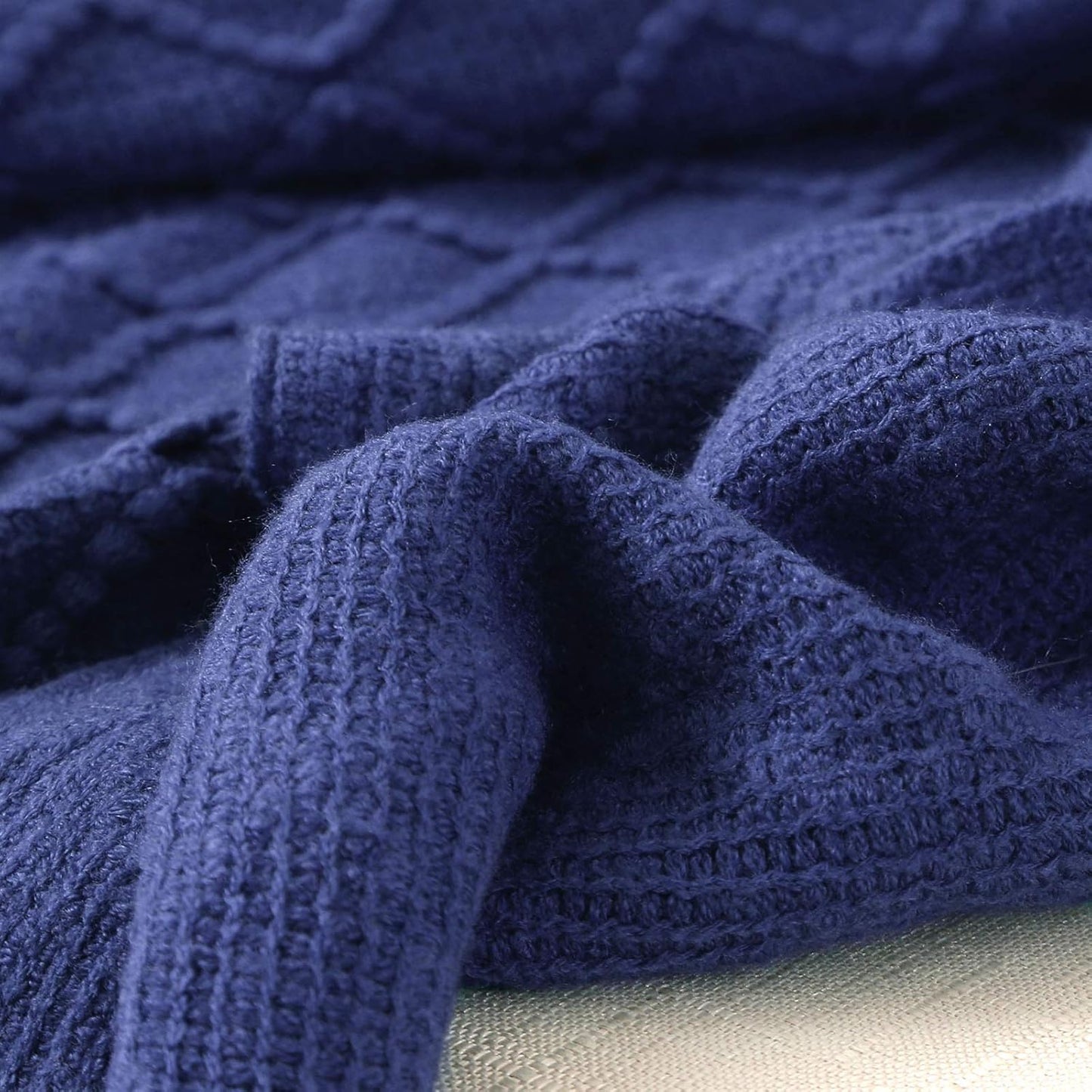 Navy Throw Blanket, Knit Throw Blanket, Boho Throw Blanket for Couch,Bed, Farmhouse Throw Blanket, Lightweight Woven Throw Blanket, Decorative Throw Blanket, Navy Blue Blanket (50"X60")