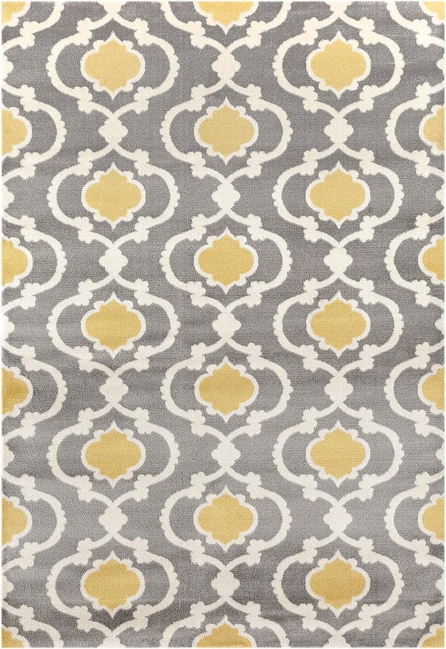 Moroccan Trellis Contemporary Perfect for High Traffic Areas of Your Living Room,Bedroom,Home Office,Kitchen Area Rug 3'3" X 5' Gray/Yellow