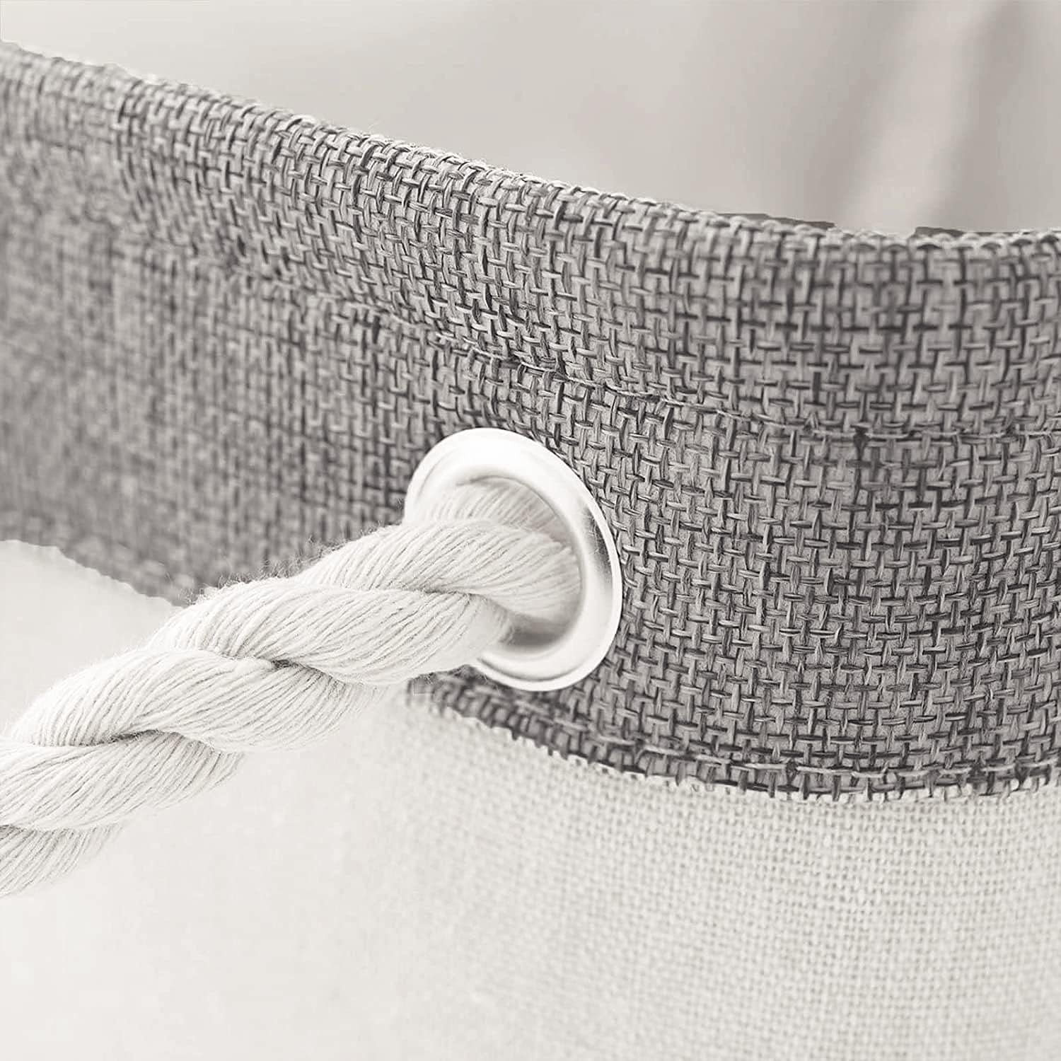 Basket for Organizing Cube Stgorage Bin - Small 6 Pack Fabric Storage Cubes Collapsible Baskets for Shelves with Rope, Bins for Organization Closet Cloth Toy Laundry Canvas (Grey&White 12X8X5.2 Inch)